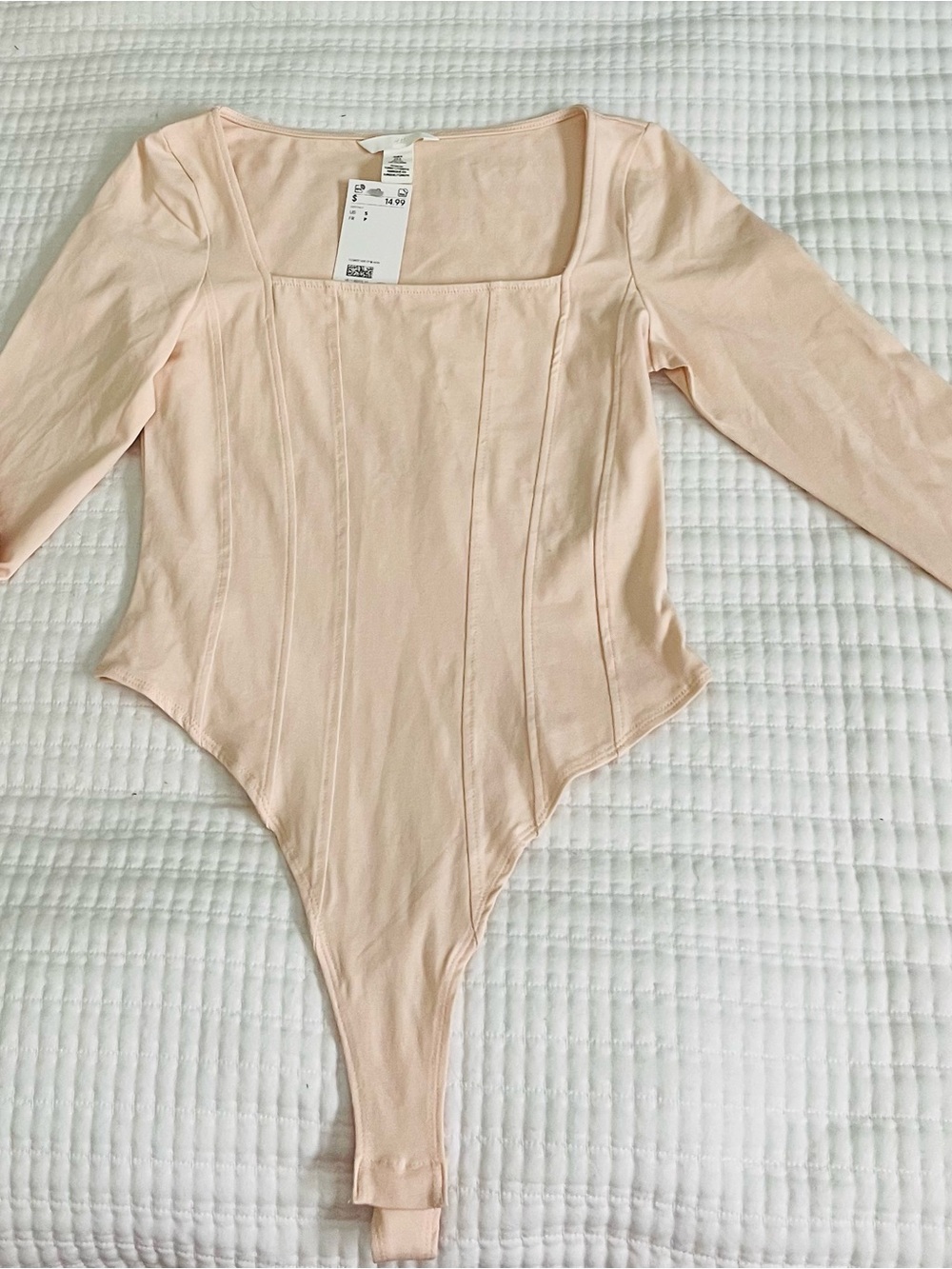 H&M Pale Peach Long Sleeve Square Neck Bodysuit